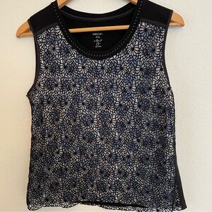 Marc Cain Sleeveless Black Guipure Lace Front Top Size N4 (US 10)